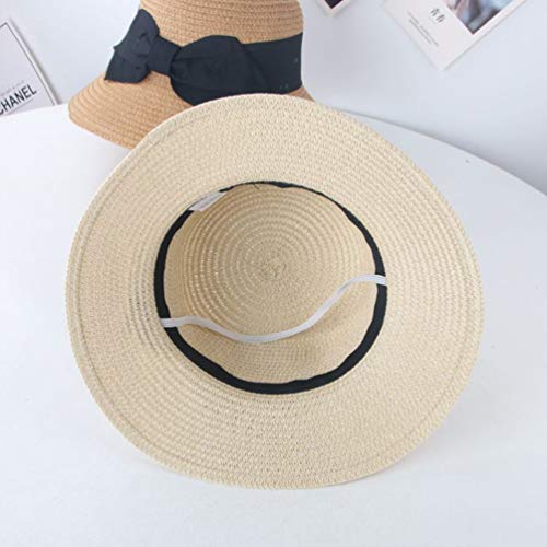 Chapéu de palha FENICAL para pais e filhos, chapéu de praia com laço para o verão ao ar livre (cáqui