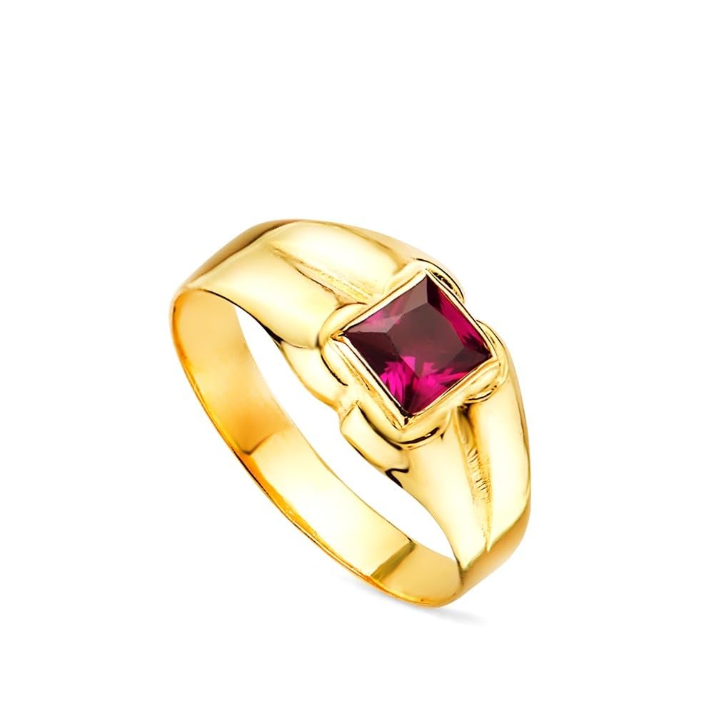 Anello solitario per neonato in oro 9k con zirconi cubici rossi quadrati da 3 mm