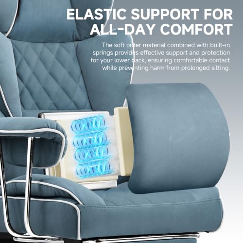 Image of GTPLAYER Gaming Chair,Office Chair with Pocket Spring Lumbar Support, Ergonomic Comfortable Wide Office Desk Computer Chair with Outward Fixed Soft Armrests and Footrest (Fabric, Light Blue)