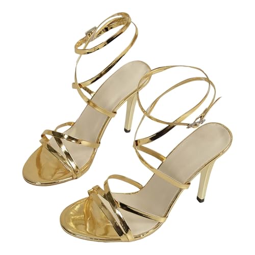 Sandalias de Tacon Alto Mujer de Vestir Sandalia Verano Elegantes Cierre de Hebilla Sandalias Fiesta Sexy con Cordones sandalia Comodas Dorada Negras Punta Abierta Zapatos Moda Para Baile Novia 2025