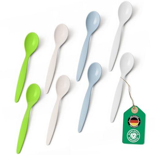 Bio Löffel 8er Set – 14 cm Mehrweglöffel Familienpack BPA-frei & recycelbar – aus Zuckerrohr, Eierlöffel, Kinderlöffel, leicht &...
