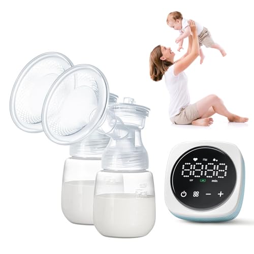 Tire Lait Electrique Double, Tire-lait électrique Portable avec Ecran Tactile LED, 3 Modes et 27 Niveaux, 1500mAh Rechargeable et très silencieux,Forte Aspiration pour Les Voyages et La Maison (blue)