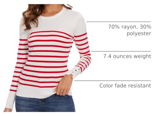 Image of Spicy Sandia Women's Long Sleeve Crewneck Sweaters Dressy Casual | Striped or Solid Available, Classic, Business Casual Tops for Office Work