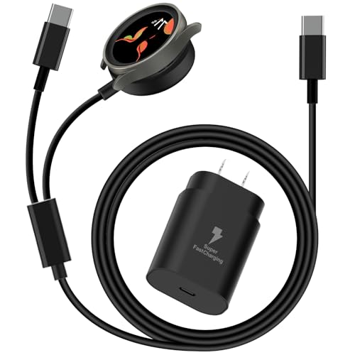 Galaxy Watch Charger Compatible Galaxy Watch 7/6/6 Classic/5 Pro/5/4 Classic/3 Active2/1, 2-in-1 USB C Fast Charging Cable, 25W Super Fast Charger for Galaxy S24/S23/S22/21/20 Note/Z Fold 6 (5ft)