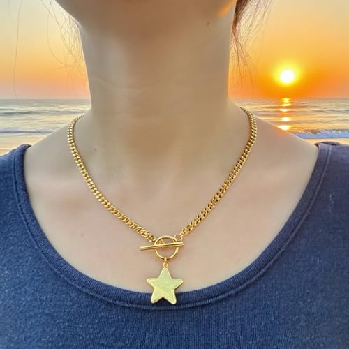 Chunky Gold Star/Heart Necklaces for Women Trendy Star Pendant Necklace Statement Toggle Clasp Necklaces Jewelry2