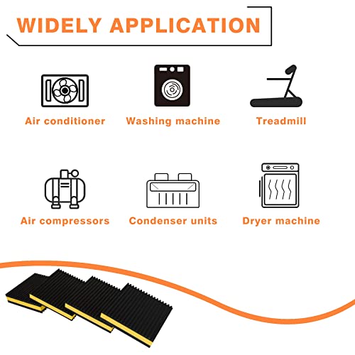 GCGOODS Rubber Anti-Vibration Pad, 4" x 4" x 7/8" Heavy Duty Ribbed Rubber with Yellow EVA Center Isolation Pads for HVAC, Air Compressor, Treadmill, Washer and Dryer, Air Conditioner Units, Pack of 4