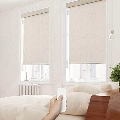 GoDear Design Deluxe Motorized Roller Shade with Cassette Valance, Battery Operated and Remote Controlled, 27" x 72", Light Filtering, Cream