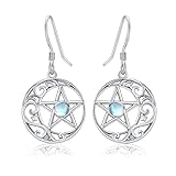 💕Material: Pentagramm Crescent Ohrringe bestehen aus hochwertigem 925er Sterlingsilber und sind mit synthetischem Mondstein verziert. Es ist bleifrei, nickelfrei, allergiearm und hochglanzpoliert. Es ist für langfristiges Tragen geeignet und enthält keine allergieauslösenden Inhaltsstoffe.