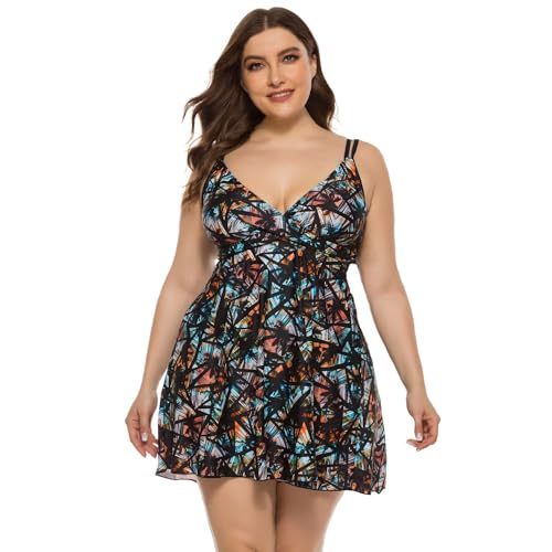 Beachkini Vestido de Playa Tankini de Traje de baño de Dos Piezas con Estampado Retro de Talla grande para Mujer,01 árbol de Coco,62