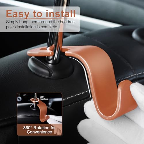 Image of LivTee Car Seat Headrest Hook, Auto Seat Hook Hangers Organizer Interior Accessories for Purse Coats Umbrellas Grocery Bags Handbag, 4-Pack - Blown