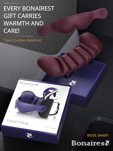 Image of Travel Pillow, Airplane Neck Pillow for Long Flight, Oversized Head Strap with 3D Eye Mask for Sleep, 360Support Headrest, Stop Bobblehead, Ultimate Travel Essentials for Men Women Red
