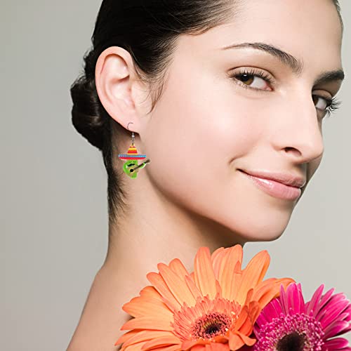 Cinco De Mayo Earrings for Women Mexico Fiesta Earrings Colorful Acrylic Pinatas Sombrero Cactus Guitar Maracas Drop Earrings Mexican Cinco De Mayo Dangle Earrings Mexican Theme Carnival Jewelry Gifts - Image 6