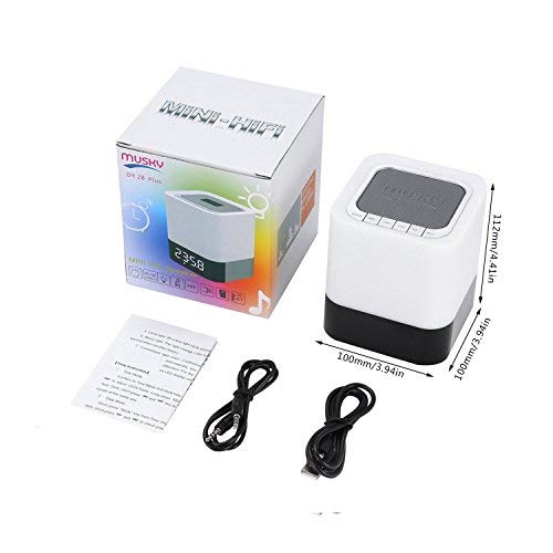 Lámpara con altavoz Bluetooth estéreo con micrófono y batería 4000 mAh, portátil, lámpara para mesilla de noche, con despertador y calendario, con puerto USB, tarjeta TF para reproductor de mp3 (cubo) Cover