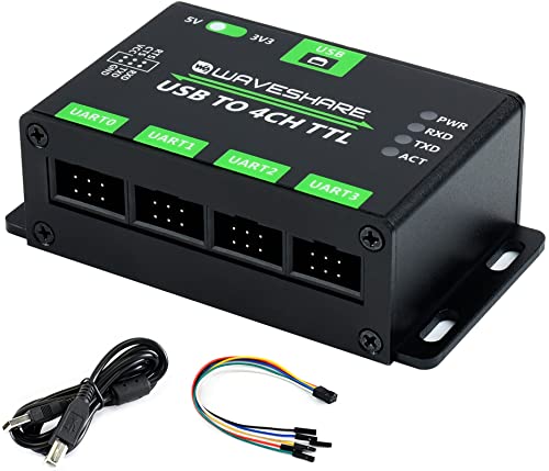 waveshare Industrial USB to 4-(4CH) TTL Converter, USB to UART, Onboard Multi Protection Circuits,Compatible with Android,Win7/8/8.1/10/11,Linux,etc.