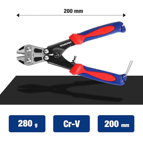 WORKPRO Mini przecinak do śrub 210 mm, przecinak do kabli Cr-V, obcinacz do nożyc sprężynowych z miękkim antypoślizgowym uchwytem