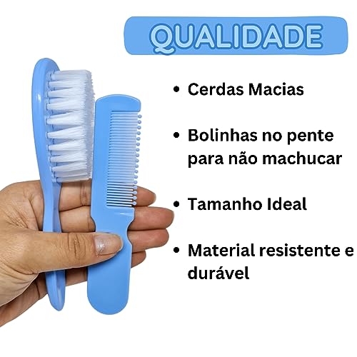 Kit Higiene Bebe Recém Nascido C/Escova Pente Cortador de Unha e Tesourinha (Azul)