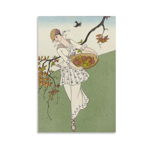 Art déco George Barbier tableau vintage femme panier fruits toile moderne