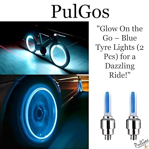 Image of PulGos Bicycle Tyre Led Light Rim Valve Cap Flashing with Motion Sensor Blue LED for Bicycle Set of 2 Blue LED Wheel Reflectors, Cycle Accessories, Smooth Tread, Reliable Grip, Cycle Tyre Valve Light