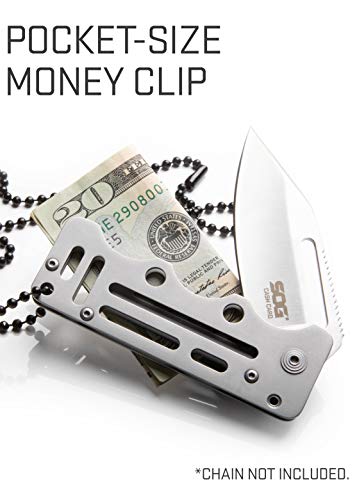 SOG Cash Card Money Clip Pocket Knife- 2.75 Inch Blade EDC Knife with Clip for Pocket, Money or Card Holder, Stainless Steel Handle with Built-In Lanyard Hole (EZ1-CP), Onesize, Satin Polished
