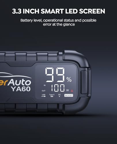 PD 65W Jump Starter Power Pack 7000A 26800mAh YaberAuto Car Battery Booster, Portable Car Jump Starter Power Bank (for All Gas/12L Diesel) with Heavy-duty Jump Leads, 600 Lumens Light - Image 6