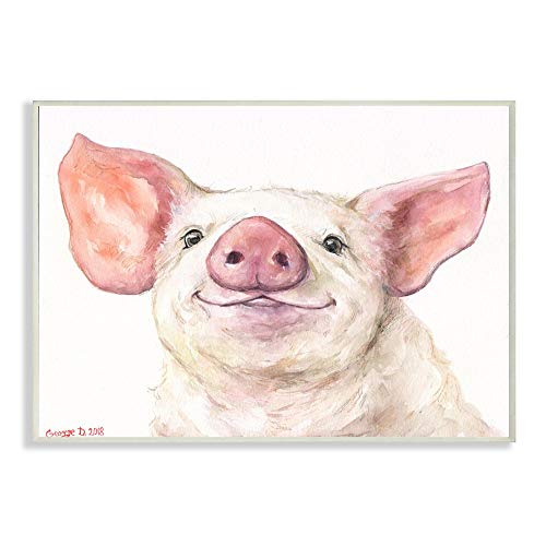 Stupell Industries Large Pig Head Animal Watercolor Painting Wall Plaque, 10 x 15, Multi-Color