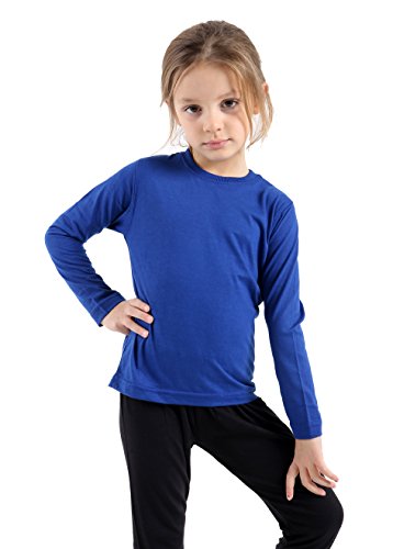 GW CLASSY OUTFIT Kids Girls Boys Plain Long Sleeve Crew T-Shirts Basic Top School Kids T-Shirt Tops Crew Neck Uniform Jumper UK Size (Royal Blue, 7-8 Years)