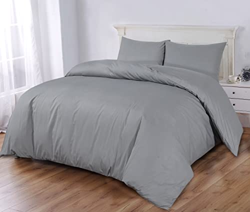 Sapphire Collection 100% Egyptian Cotton 300 Thread Count Duvet Cover With Pillow Case Bedding Set (Super King Grey)