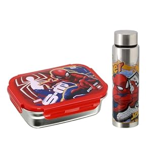 SKI Homeware Steel Lunch Box (600 ML) & Steel Slim Bottle (400 ML) Combo/Gift Set- Spiderman