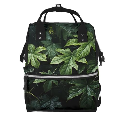 Sac à dos à langer feuilles vertes idéal pour les balades de maman