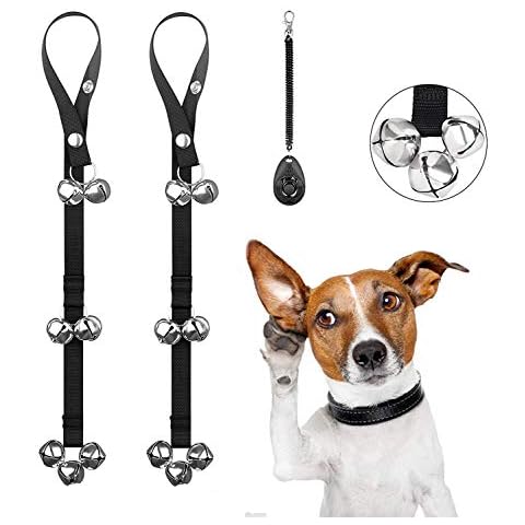 RIO Direct Dog Puppy Toilet Training Doorbells, 2 Pack Length Adjustable Potty Bells Dog Press Bell, 7 Extra Large Loud Doorbells with 1 Training Clicker for Door Knob, House Training Cover