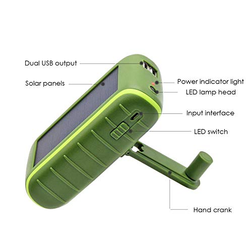 chora Manivela Solar 10,000 MAh Cargador Solar Banco De Energía Cargador De Teléfono Celular Portátil Cargador De Batería Externa, Linterna LED, Doble Salida USB, Resistente Al Agua, Beautifully
