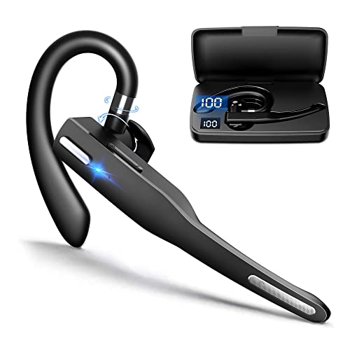 EUQQ Bluetooth Wireless Earpiece for Cellphone, Bluetooth 5.1 Headset Wireless Headphone with Charging Case,Microphone for Office Driving, Hands-Free Earphones Compatible with Android iOS