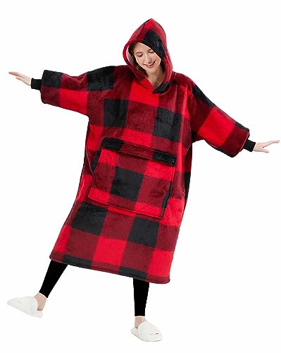 Image of KFUBUO Wearable Blanket Hoodie for Adults Sherpa All Patterns Oversized Sweatshirt Blanket with Pocket