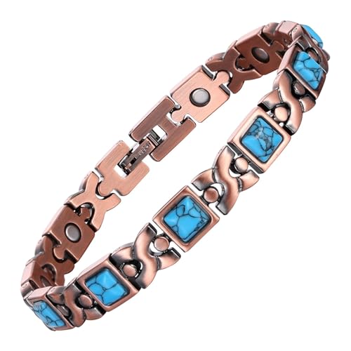 Image of Copper Bracelet for Women 99.9% Pure Copper Crystal Bracelets Link Chain Charm Jewelry Present 3500 Gauss with Adjustment Tool