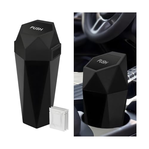 Image of Car Trash Can with Lid, Mini Leakproof Fragrance Vehicle Cup Holder Garbage Bin for Console Door, Small Portable Auto Interior Dustbin Organizer Accessories, Universal Fit (Black)