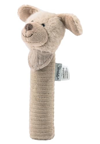 Sterntaler Baby Quietsche Hund Lucky - Baby Spielzeug aus weichem Flauschmaterial mit Cord - Greifspielzeug für Babys - Erste Versuche im Greifen und Spielen, graubeige