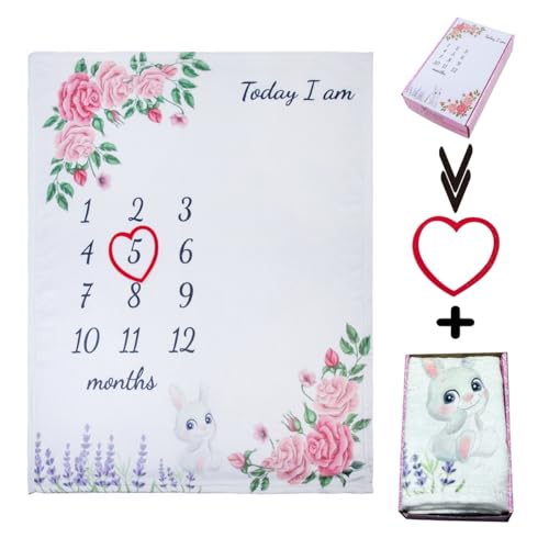 Image of vmaisi Baby Milestone Blanket Gifts for Girl - Newborn Monthly Year Infant Growth Blankets Nursery Swaddling Blankets (Flowers, Single Printed)