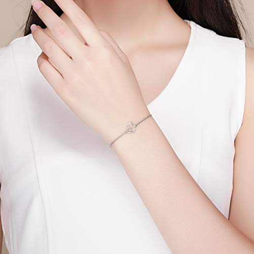 925 Sterling Silver Chain Bracelet with Cat Love Heart Charm Adjustable Plated Gold Bracelets with Chain Length 6.5in-7.9in, Best Jewelry Gift for Girls Women Cat Lovers2