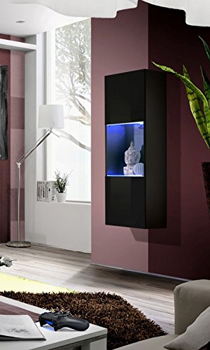 BMF "FLY Modern HIGH GLOSS Living Room/Bedroom/STUDIO FLAT - HANGING - WALL CABINET - LED GLASS SHELVES - MATT BODY/FULL HIGH GLOSS FRONTS - 40cm/126cm/29cm