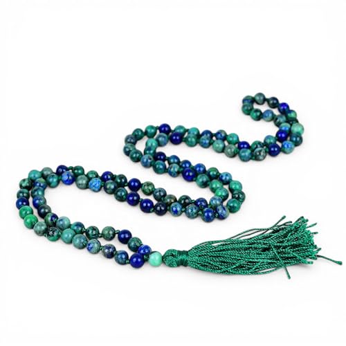 Mala de 108 perles chrysocolle et azurite pour séance yoga et prière