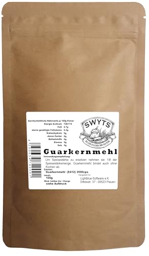 100g Guarkernmehl (E412) Bindemittel mit 3500cps Verdickungsmittel für Eis, Desserts, Soßen, Marmelade, Backen - werde zum Profi in deiner Küche mit der Qualität von SWYTS - mind. 12 Monate MHD