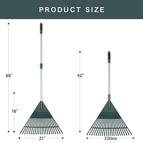 APARECIUM Garden Leaf Rake, Garden Poly Shrub Rake with 60” Adjustable Lightweight Steel Handle, Durable Plastic Head 22Tines, Yard Garden Rake to Collect Loose Debris for Lawn, Yard, Grass and Leaves - Thumbnail 2