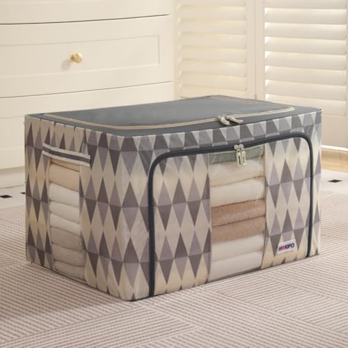 Image of HOKIPO 88L Clothes Storage Box, 600D Oxford Fabric Organiser for Wardrobe, Ash Mirage Pack of 1 (AR-6487-GRY)