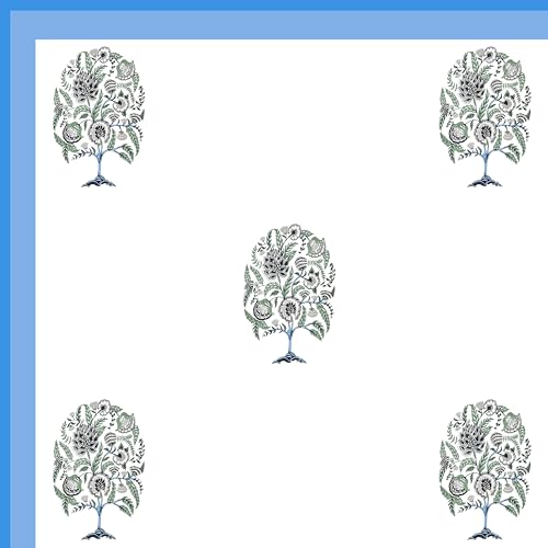 Image of BLOCKS OF INDIA 100% Cotton Dohar King Size Reversible Hand Block Printed Malmal Summer Dohar /Blanket (Blue Tree of Life)