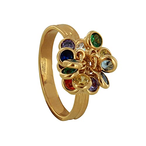 Bague plaqué or breloques rondes colorées pour un style bohème chic