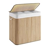 Songmics Wasmand - Met Bamboe Frame - Twee Compartim Afneembaar Deksel 100 L Cremewit 45 X 40 X 78 Cm 1200882575