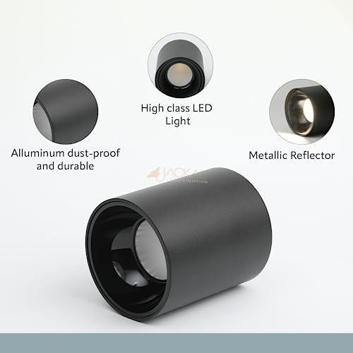Image of JACKAL LED 20 Watts Natural White Round Surface Light Cylindrical Shape Indoor Ceiling Mounted Spot Light Cob Down Light Aluminium Body - Black Reflector