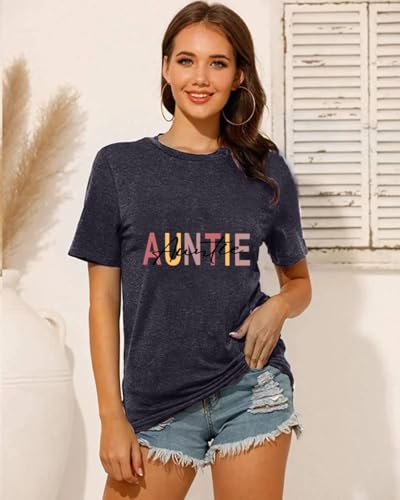 Image of Auntie Women Warm Lovely Love Print Blessing Holiday Summer Ladies Women Casual Short Sleeve T-Shirt.