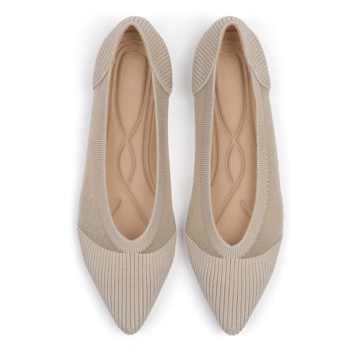 Image of TINGRISE Women's Flats Shoes Pointed Toe Knit Ballet Comfortable Dressy Mesh Flat