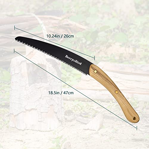 Berry&Bird Hand Pruning Saw, 10-Inch Curved Blade Pruning Saw, Hand Saw With Sk-5 Carbon Steel Blade & Ergonomic Wooden Handle, Wood Pruning Saw With Leather Safety Sheath For Trimming Wood, Camping #TOP3